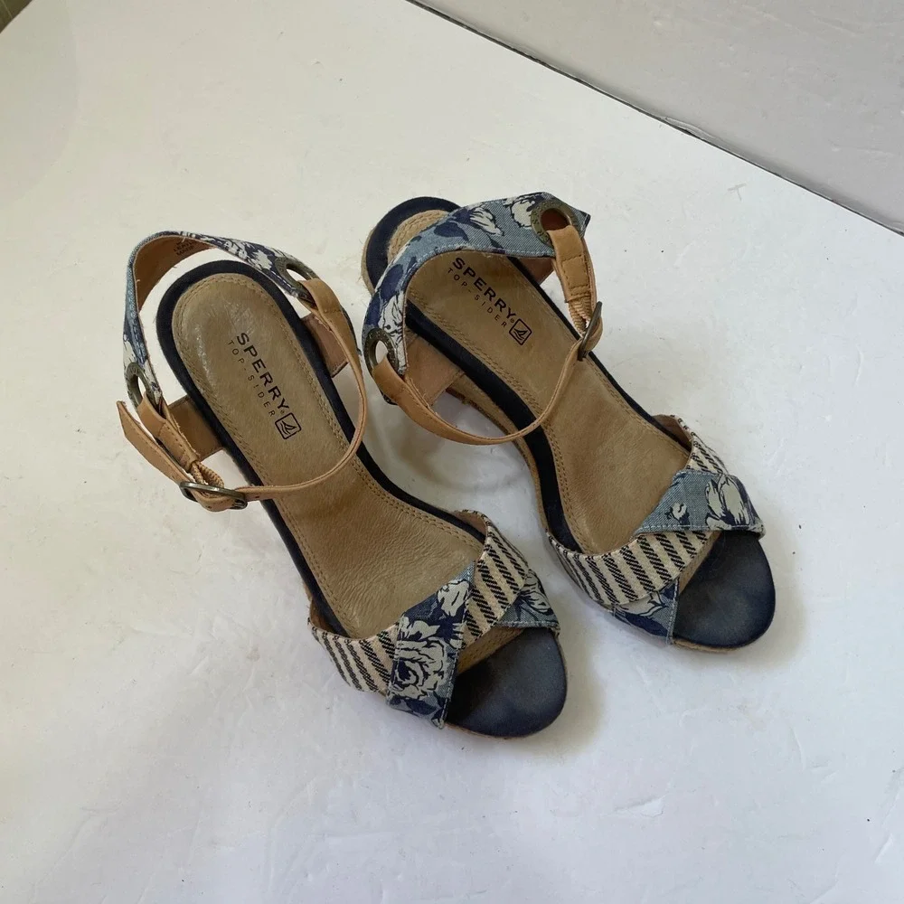 SPERRY‎ TOP SIDER SAYLOR ESPADRILLE WEDGES IN BLUE LIBERTY